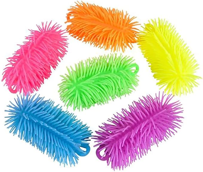 The Dreidel Company Puffer Ball Snake Toy, Stress Reliever Toy for Hand Wrist Finger Exercise Squeeze Therapy, Party Favor, 6" (12-Pack)