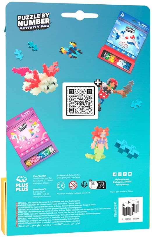 Plus Plus Puzzle By Number Activity Pad, Kids Travel Activities, Interlocking Mini Building Blocks, 3D Puzzle Stem Toy for Kids - Ocean