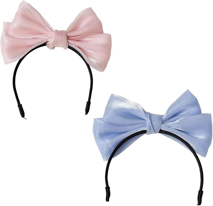2-Pack 17cm Lububu Doll Accessories, Double-Layer Bow Headband with Pearlized Satin, Decorative Doll Accessories for 6.7-inch 1st/2nd/3rd Gen Toys (Pink & Blue)