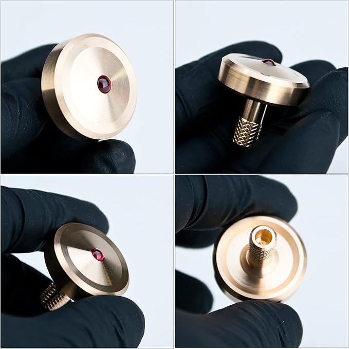 DjuiinoStar Ruby Tipped Brass Spinning Top, 5-10 Minutes by Twirling, CNC Machined from Solid Metal, High Precision Desk Toy, Great Gift Option DST-825