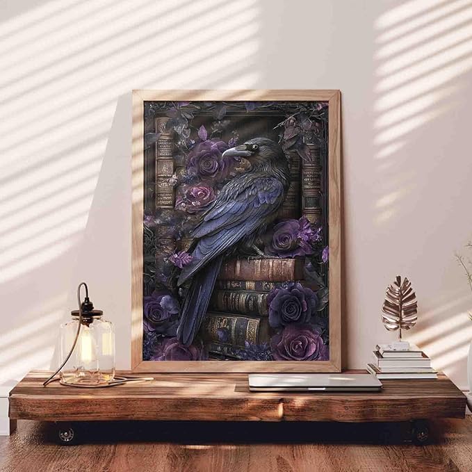 Halloween Purple Crow and Books Puzzle for Adults 1000 Pieces Raven Puzzle Intellectual Decompressing Fun Family Game Entertainment Toys Unique Home Decor Gifts 19.7 x 27.6 Inch