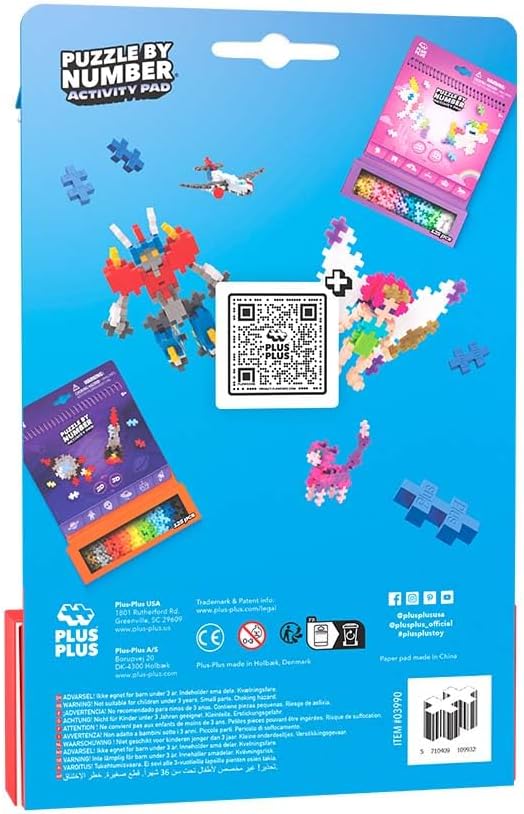 Plus Plus Puzzle By Number Activity Pad, Kids Travel Activities, Interlocking Mini Building Blocks, 3D Puzzle Stem Toy for Kids - Transportation