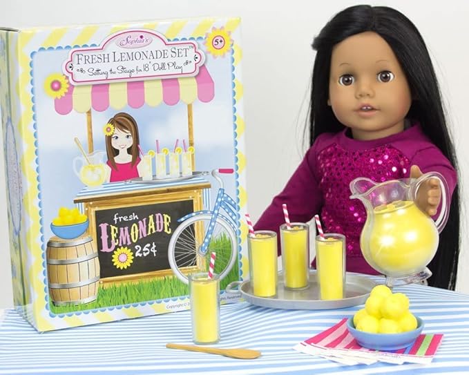 Sophia's 18" Doll 12 pc. Lemonade Stand Set with Doll-Sized Pitcher, Table Runner and Service for Four