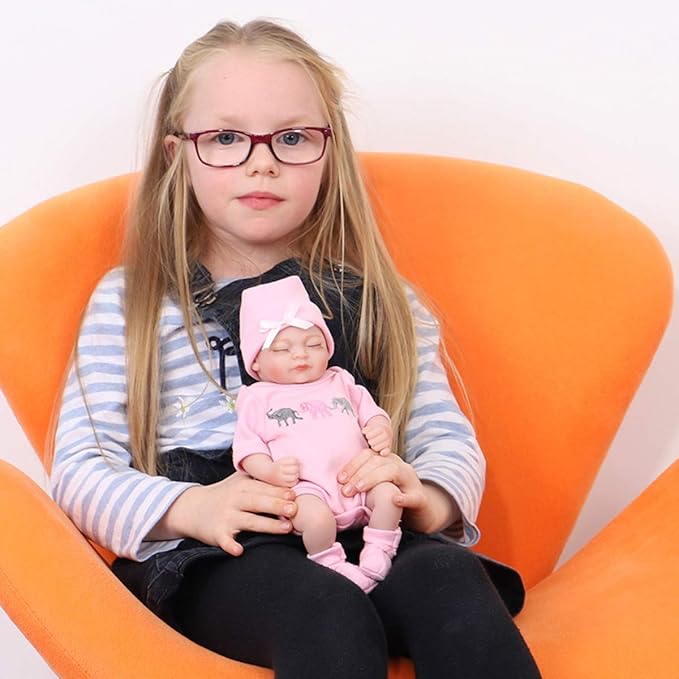 ENADOLL Reborn Baby Doll Realistic Silicone Vinyl Baby Girl 10 inch Lifelike Doll Gift Set for Ages 3+(10 inch, Close Eyes Girl)
