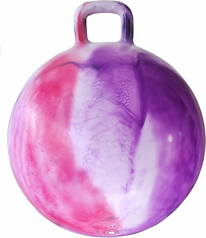 AppleRound Hippity Hoppity Hopball with Pump – Bouncy Exercise Ball with Handle for Teens & Adults, 28 Inch / 70 cm for Ages 13+, Cloud Colors (Red & Purple)