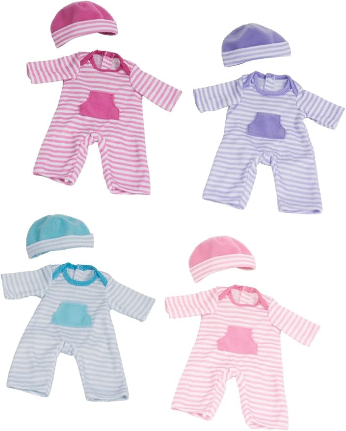 JC Toys | Berenguer Boutique | La Baby Doll Outfit | 2 Piece Light Pink Striped Onesie|Washable| Ages 2+ | Fits Dolls 9"- 12"