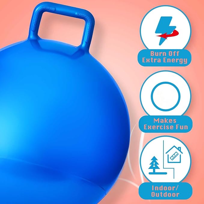 Lewtemi 3 Pcs 18 Inch Bouncing Ball with Handle, Outdoors Hopper Jumping Hopping Ball and Air Pump for Sports Exercise (Red, Blue, Green)