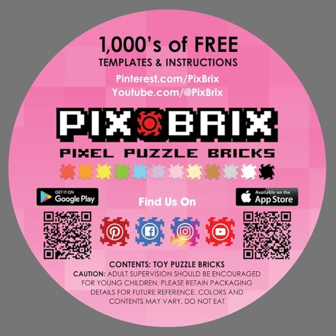 Pix Brix Pixel Art Puzzle Bricks Bucket – 1,500 Piece Pixel Art Kit with 12 Colors, Dark Palette – Interlocking Building Bricks, 2D and 3D Builds – Stem Toys, Ages 6 Plus