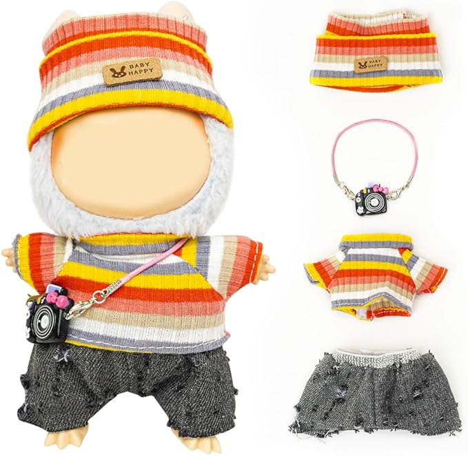 Clothes for Lububu 17cm Dolls(NO Doll) for Lububu Doll Outfits with Accessories Suit for Lububu Cute Stylish Dress Up Set Easter Gifts Black Pants