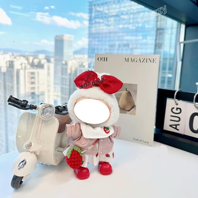 Clothes for 17cm Doll, 5 pcs Set Doll's Outfits Luxury Dress Shirt Pants Headset Shoes Accessories Fashion Stylish Adorable Dolls Clothes (No Doll) (Strawberry Red)