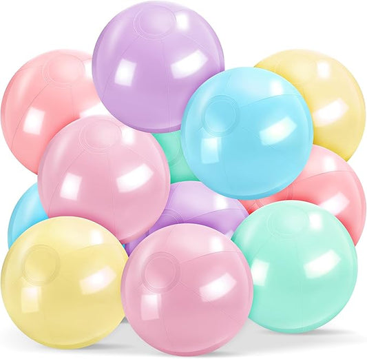 18 Pcs 24 16 12 Inch Inflatable Beach Balls Bulk Pastel Color Jumbo Big Macaron Beach Balls Summer Swimming Party Favor for Water Games Disco Party Outdoor Sport