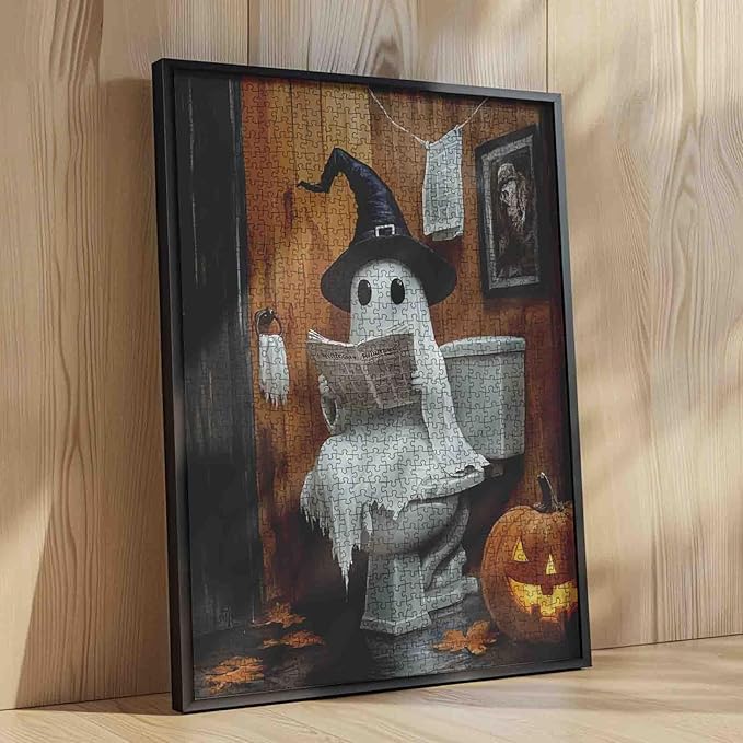 1000 Pieces Paper Puzzle for Adults, Halloween Pumpkin Toilet Little Devil for Home Decoration Gifts Puzzle,Intellectual Decompressing Fun Family Game Halloween Decor 19.7 x 27.6 Inch