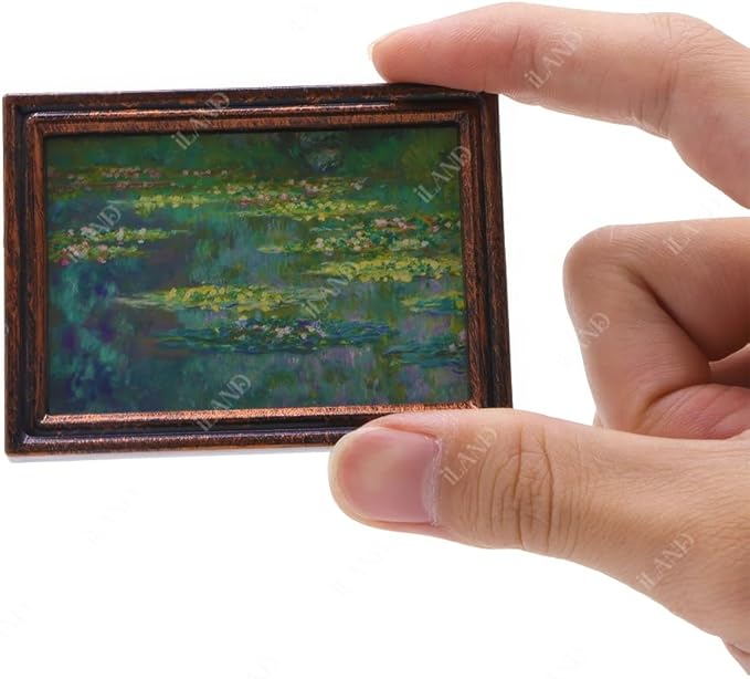 iland Miniature Dollhouse Accessories for Dollhouse Furniture on 1:12 Scale, Frames w/Printed Classic Impressionist Paintings Set (4 Frames & Impressionist Paintings)