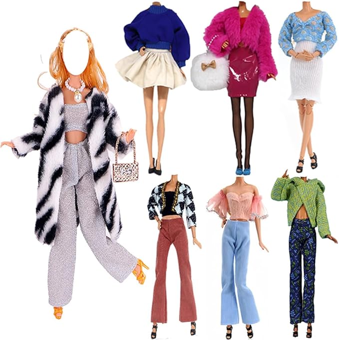 Doll Clothes, 5 Sets Fashion Outfits Autumn Dresses Spring Clothes Sweater Pants Shoes Socks Bag for 29cm Dolls Accessories Baby Gifts Random Style (B)