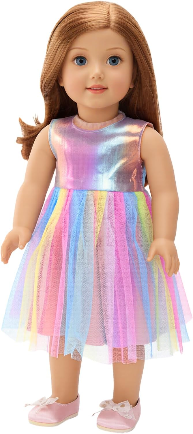 BARWA Doll Clothes and Accessories for 18 inch Dolls Mermaid Casual Tutu Dress, Outfits, Swimsuit, Underwear… (J: 2 pcs Rainbow Tutu Dresses)