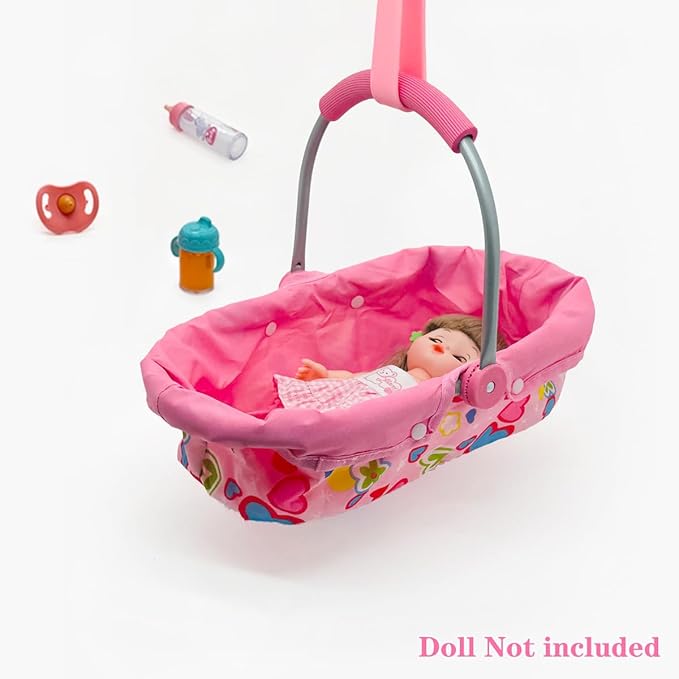 Baby Doll Accessories Bassinet Portable Carrier with Milk Bottle for 8-12 Inch Baby Doll Crib Set Cradle Sleeping Basket Bed Toys