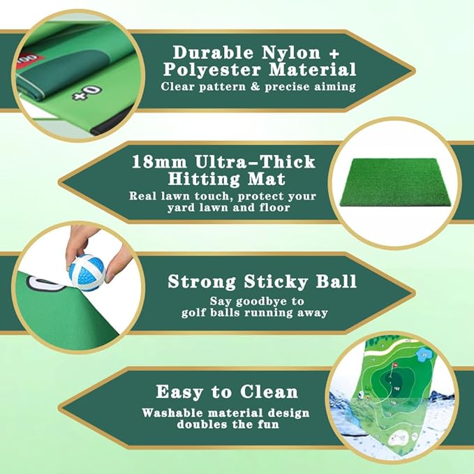 71 X 71 in Golf Chipping Game with Large Hitting Mat, 20 Sticky Balls, 1 Scoreboard, 2 Adjustable Golf Clubs, 1 Storage Bag, Portable and Easy-to-Setup Yard Shooting Range Game for Adults Kids