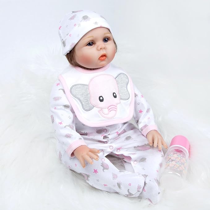Reborn Silicone Baby Doll Clothes Realistic Outfits for 17-22 Inch Reborn Dolls Girl Pink Elephant Dolls Clothes Accessories 5-Piece Set