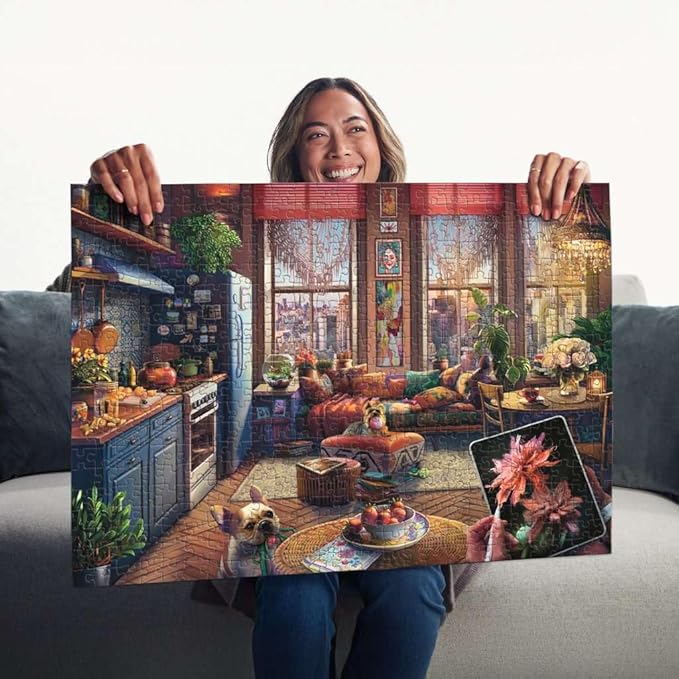 Ravensburger - Cozy Boho Studio - 500 Piece Large Format Jigsaw Puzzle - Charming Studio with a View - Bright, Homey Imagery - Frameable - Premium Quality - Puzzles for Adults