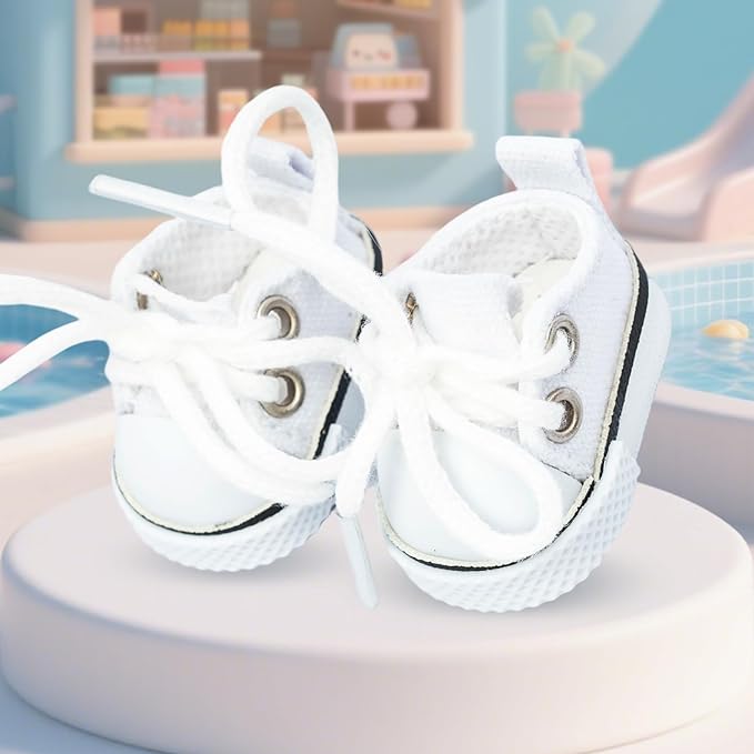 Mini Doll Shoes, 1 Pair Cute Lace Up Canvas Sneakers Compatible for 17cm/15cm Doll Shoes Toy Outfit Accessories (White)