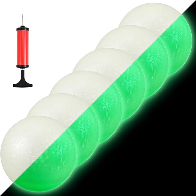 Hiboom Glow in The Dark Kickballs Dodgeballs Light up Playground Bouncy Balls with Pump for Adults Playground Backyard Outdoor Glow in The Dark Activities