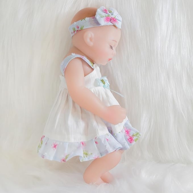 ENA Reborn Baby Doll Realistic Silicone Vinyl Baby 10 inch Weighted Lifelike Doll Gift Set for Ages 3+ (Slip Dress Girl, 10 inch)