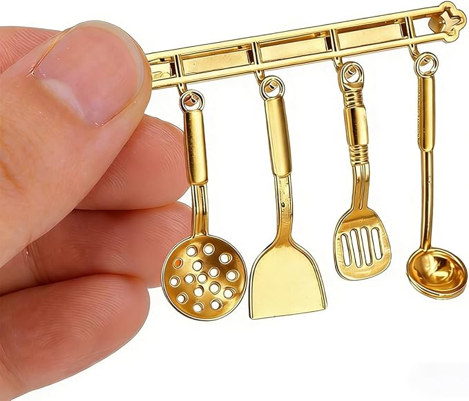 Mini Dollhouse Accessories Set, 1:12 Scale Tiny Miniature Decor for Doll House Furniture DIY (CookwareGolden)