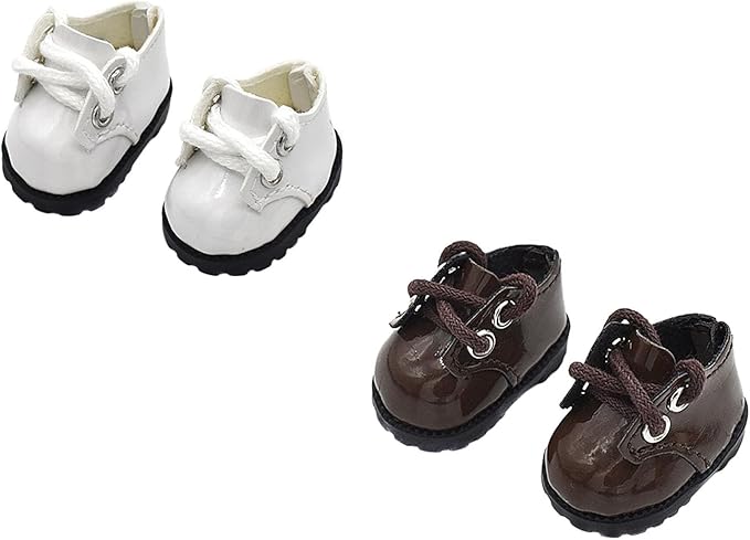 Premium Doll Shoes for Lububu, 15cm 17cm Dolls Accessories, Mini Leather Shoes Fashion Dress Up Doll Shoes Replacement (2, Oxford - White & Brown)