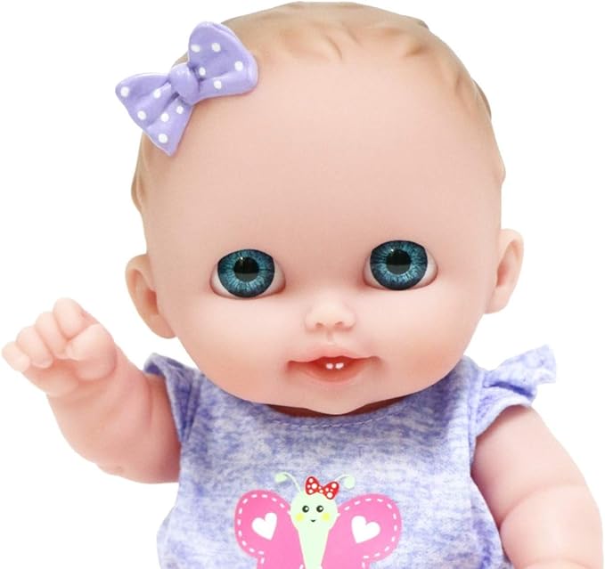 Lil Cutesies 8.5" All Vinyl Baby Doll | Posable and Washable | Removable Outfit | Lulu- Blue Eyes | JC Toys |Ages 2+
