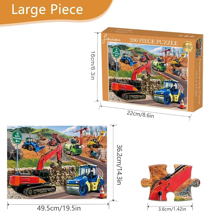 200 Piece Jigsaw Puzzle for Teens and Kids Family Happy Game Time Construction Crew