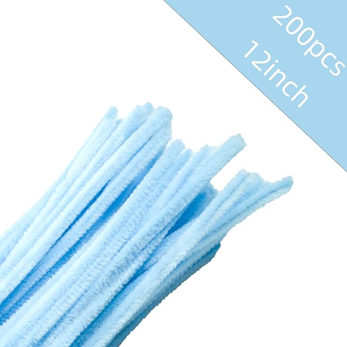 200 Pcs Pipe Cleaners, 12 Inch Long Pipe Cleaners Craft Supplies, Colorful Pipe Cleaners Pastel for Halloween Decoration, Christmas Day and Valentine’S Day DIY Art Creative Crafts (Light Blue)