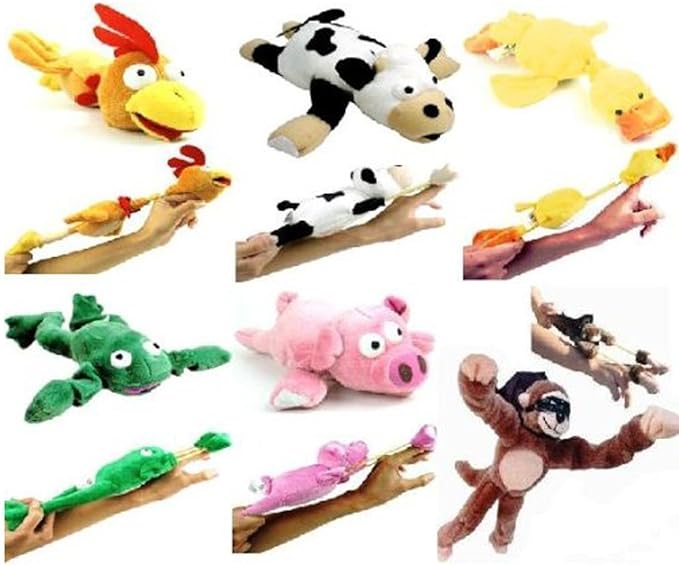 Playmaker Toys - Flying Screaming Flingshot Slingshot Animal Novelty Plush Doll Toy, Launches up to 50 Feet (- Complete 6 Set)