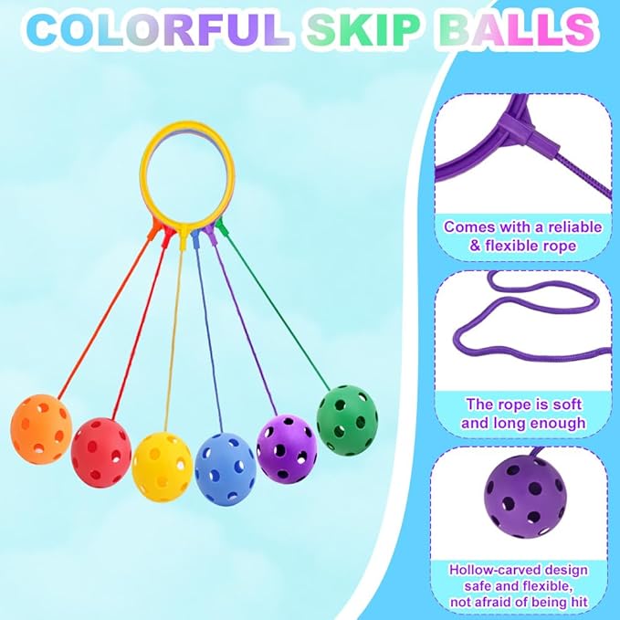 Skip Balls, 6 Colors, 5.91 Inch Diameter Ankle Toys Jump Ankle Ropes Skip and Jump Toys Sports Swing Balls for Girls Boys Gym Class Home Playground Exercising Body Fat Burning