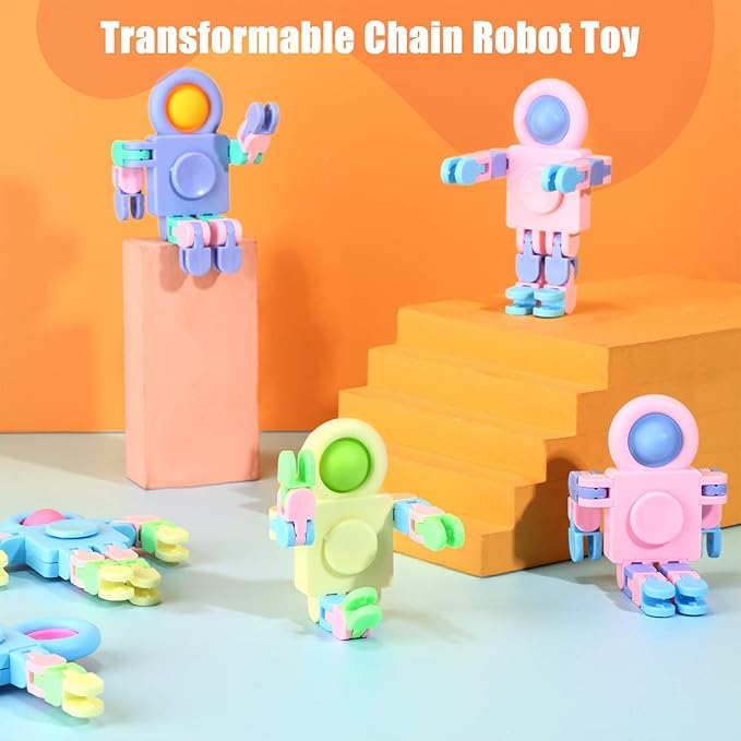 Hanaive 100 Pcs Robot Fidget Spinners for Kids Transformable Fingertip Gyro Chain Toy Deformable DIY Stress Relief Fidget Sensory Toys Adults Piñata Goodie Bag Stuffers Valentine Party Favors Gift