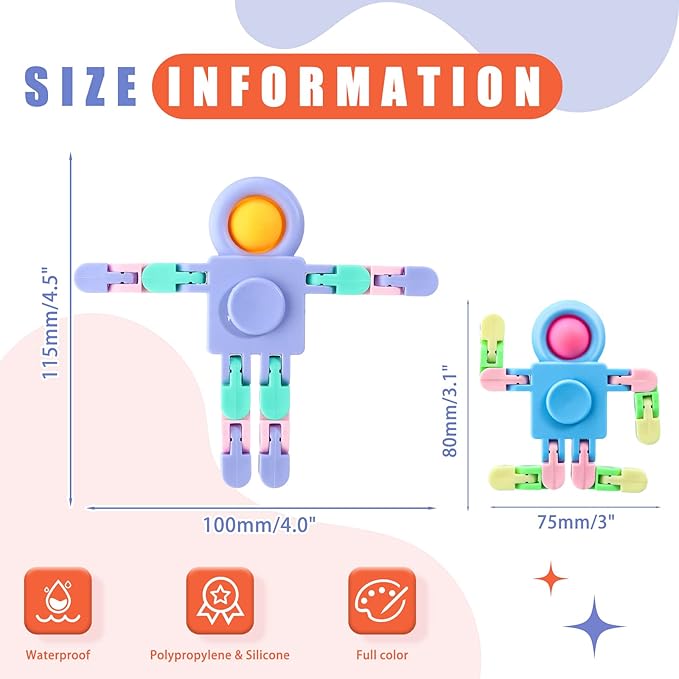 Hanaive 48 Pcs Robot Fidget Spinners for Kids Transformable Fingertip Gyro Chain Toy Deformable DIY Stress Relief Fidget Sensory Toys Adults Piñata Goodie Bag Stuffers Valentine Party Favors Gift