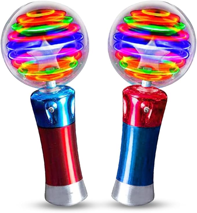 ArtCreativity 7.5 Inch Light Up Magic Ball Toy Wands for Kids, Set of 2, Flashing LED Wands for Boys and Girls, Thrilling Spinning Light Show, Batteries Included, Fun Gift or Birthday Party Favor