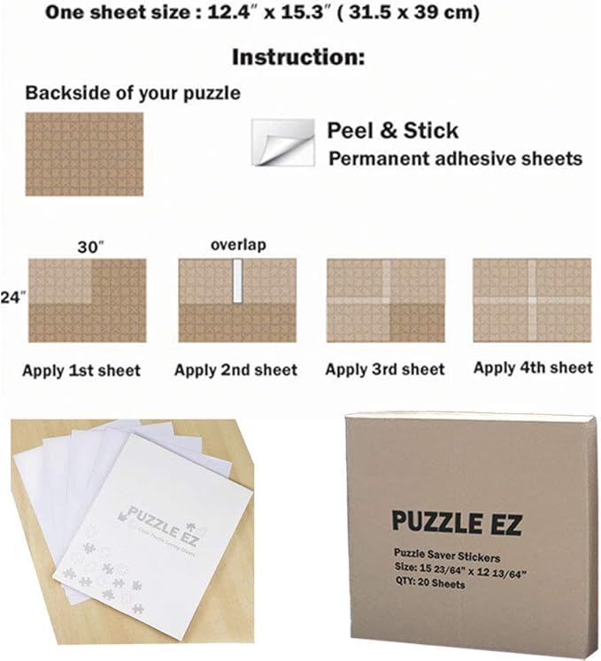 Preserve 5 X 1000 Piece Puzzle Clear Glue Sheets Adhesive Saver Peel and Stick Extra Large Thick No Mess with Hanging Tabs for Puzzle Framing