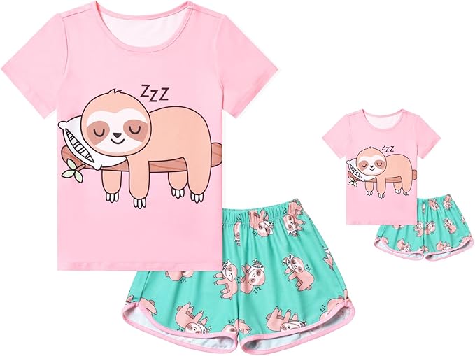 QPANCY Matching Girls & Dolls Pajamas Unicorn Pj Sets Summer Cotton Sleepwear