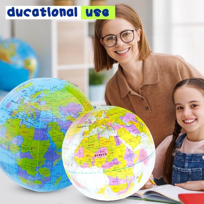 12 Pack 12 inches Inflatable Globe Blow up World Globe PVC Earth Beach Balls Pool Toys for Kids Swimming Pool Game Beach Playing or Teaching Toys
