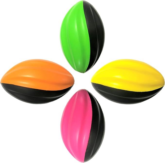 Mini Footballs - 5” Spiral Foam Footballs - Small Football for Kids - Kids - Toddler Football - 4 Pack (Green, Yellow, Orange, Pink)