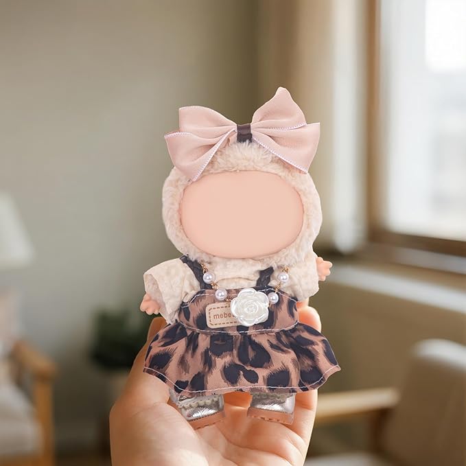 Used for Labubu Doll Outfit Clothes Designer Set,Compatible with Labubu Clothe Accessories for Doll (Brown - Leopard Print Dress)