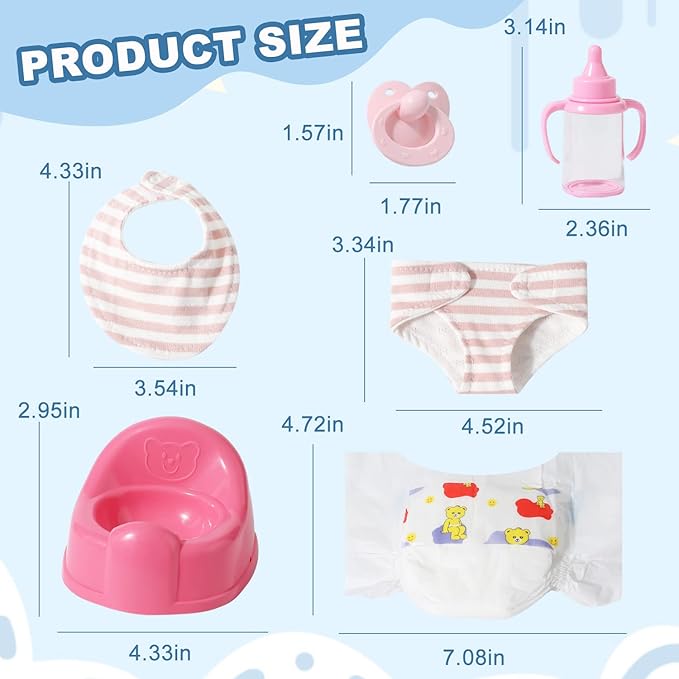 Realistic Baby Doll Accessories Set Toys for 12 inch Dolls Includes Doll Potty, Bib,Pacifier,Diaper and Feeding Bottle Perfect for Kids, Toddlers, and Girls