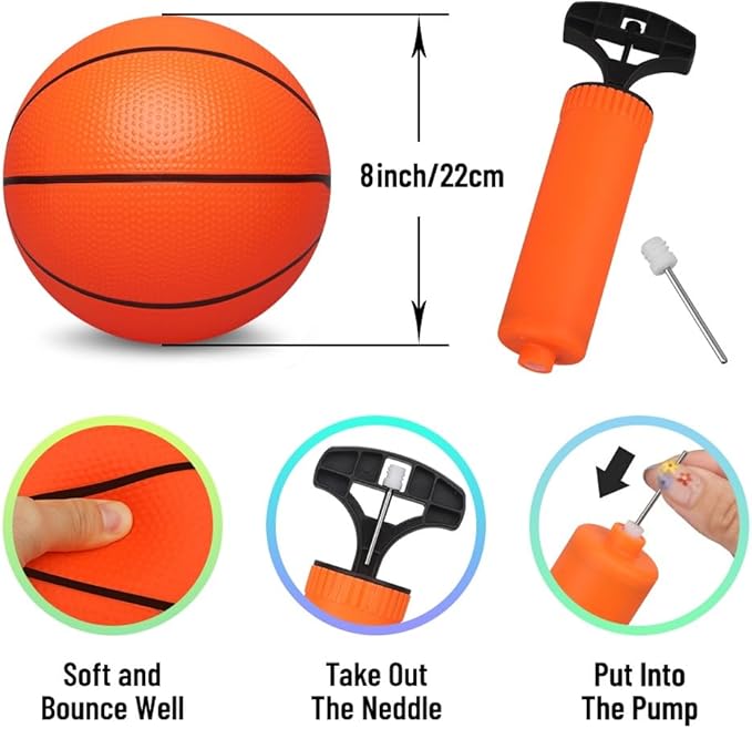Dilabnba 8" Mini Rubber Replacement Basketballs for Basketball Hoop/Pool, Kids Toddler Soft Beach Bouncy Ball Sports Party Game, Junior Balls Indoor Outdoor Arcades Games, Lightweight (4PCS)