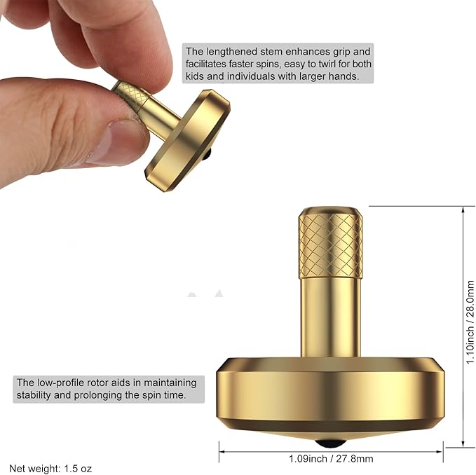 DjuiinoStar Premium Spinning Top: Lengthened Stem, Easy to Twirl, High Performance (BR 13+, AVG 5-8), CNC Machined Brass, Great Time Killer, EDC Fidget Toy DST-820