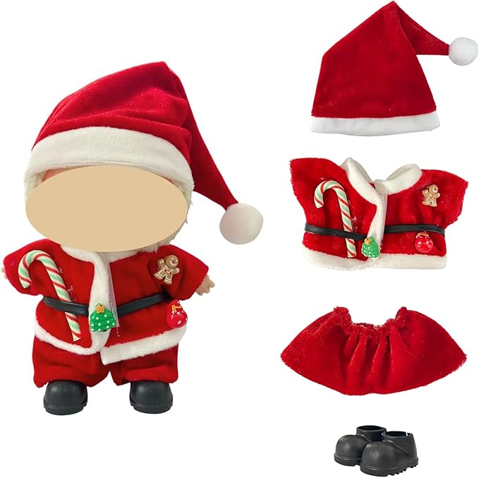 Ezcora 5 Pack Christmas Doll Clothes Set for 17cm Doll – Santa, Reindeer, Snowman Costumes with Shoes, Scarves & Glasses Accessories, (No Dolls) (Christmas Outfit)