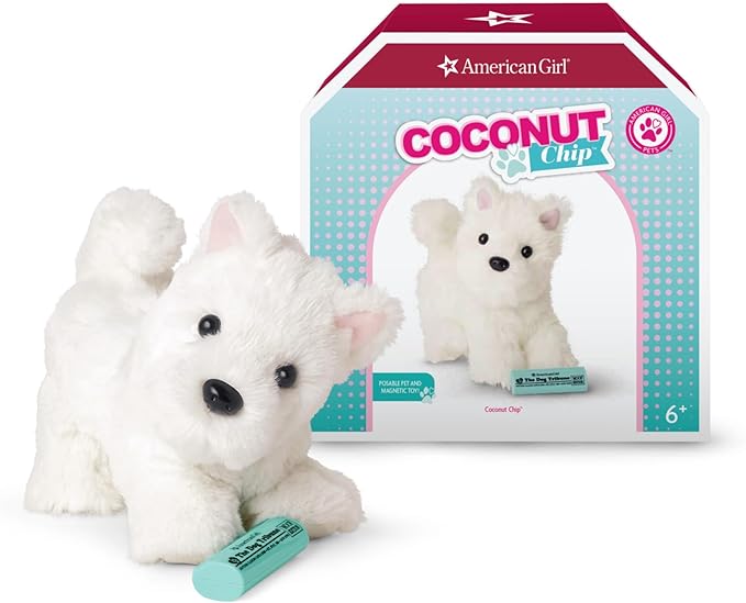American Girl Coconut Chip White Dog for 18-inch Dolls plus Pet Accessories
