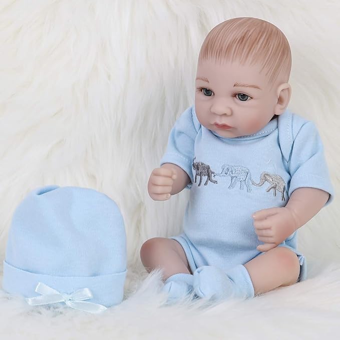 ENADOLL Reborn Baby Boy Doll Realistic Silicone Vinyl Baby 10 inch Lifelike Doll Gift Set for Ages 3+ (10 inch, Open Eyes Blue boy)