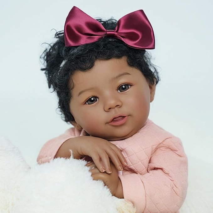 KSBD Realistic Reborn Baby Doll Black Girl – 18 Inch Lifelike African American Newborn, Real Life Handmade Soft Body with Accessories Gift Set for Kids 3+