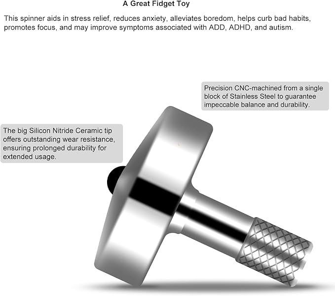DjuiinoStar Premium SS Spinning Top: 5-11 Minutes, Lengthened Stem, Easy to Twirl, CNC Machined, Great Time Killer, EDC Fidget Toy DST-806