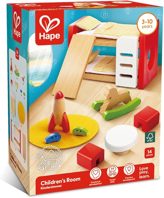 Hape Wooden Doll House Furniture Children's Room with Accessories| 1:12 Scales Miniature Dollhouse Furniture